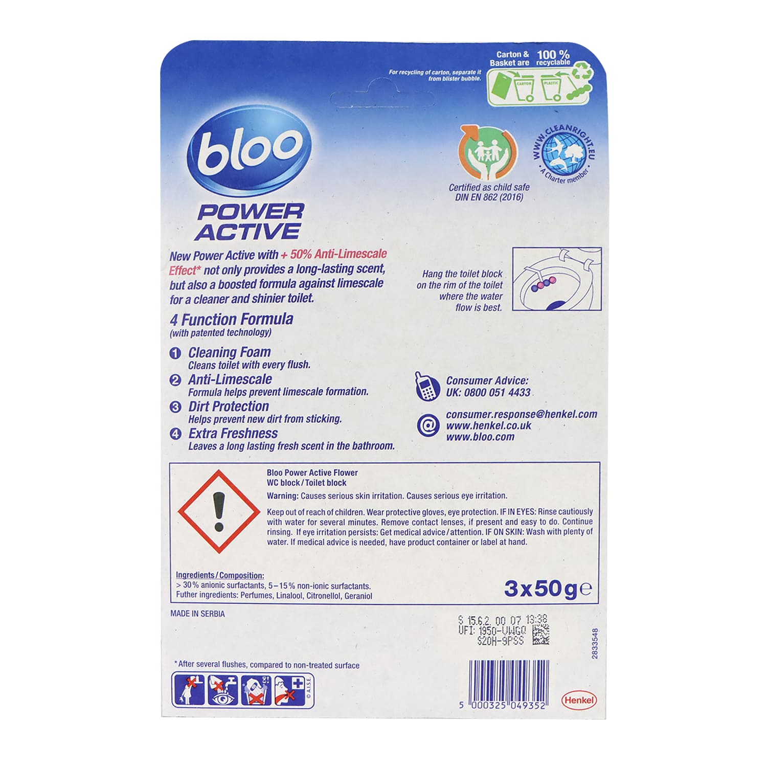 Bloo Power Active Toilet Block 3pcs (Flower)