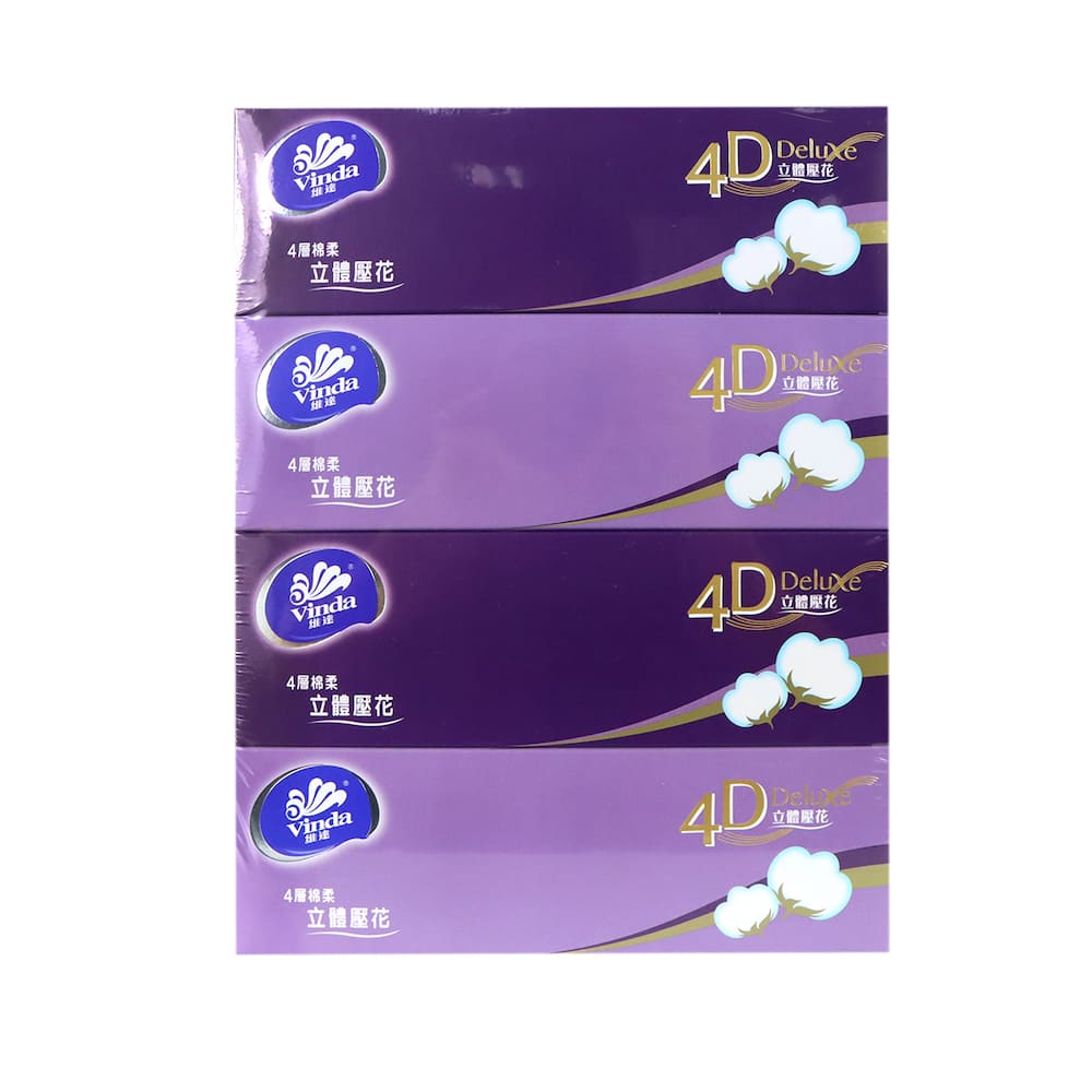 維達4D Deluxe立體壓花盒裝面紙-天然無香(4盒裝)