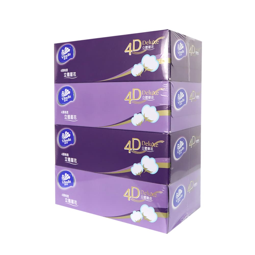 維達4D Deluxe立體壓花盒裝面紙-天然無香(4盒裝)