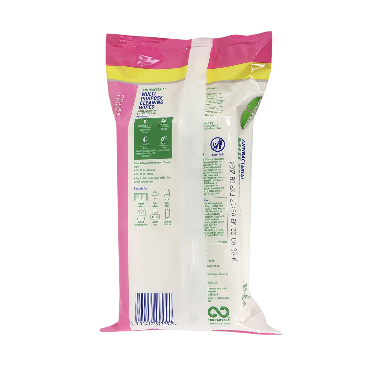 Dettol Antibacterial Multi Purpose Cleaning Wipes 105pcs (Pomegranate & Lime Splash)