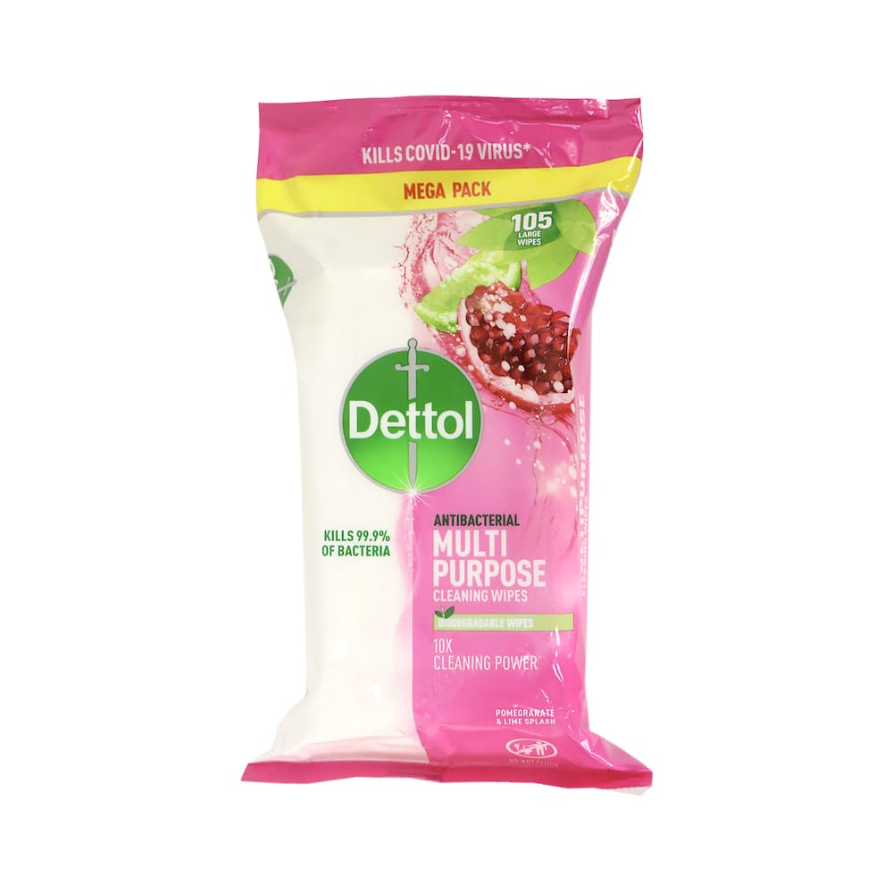 Dettol Antibacterial Multi Purpose Cleaning Wipes 105pcs (Pomegranate & Lime Splash)