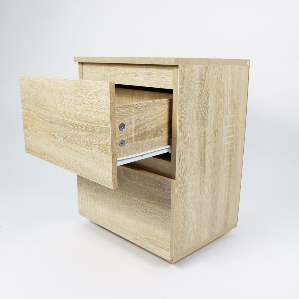 原木色兩層抽屜儲物矮櫃配合內嵌坑式手把