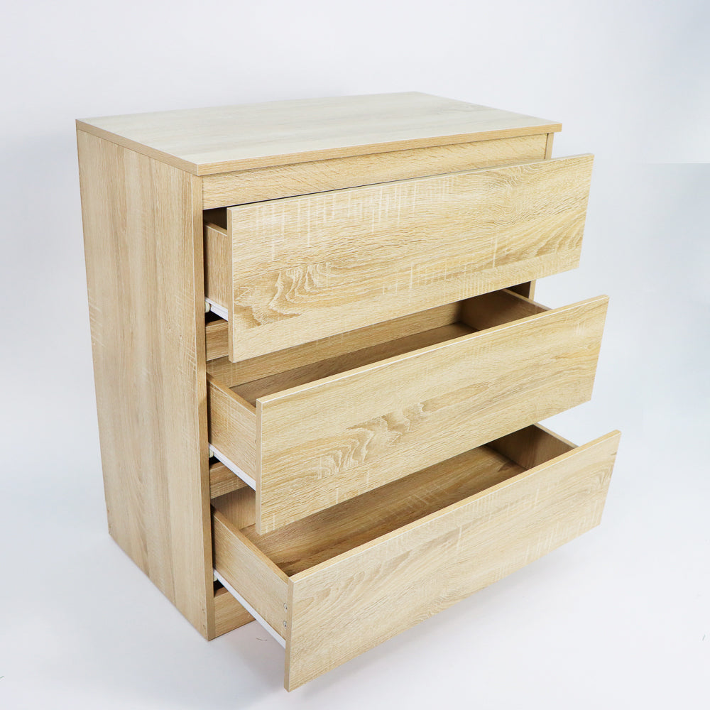 原木色三層抽屜儲物櫃側面