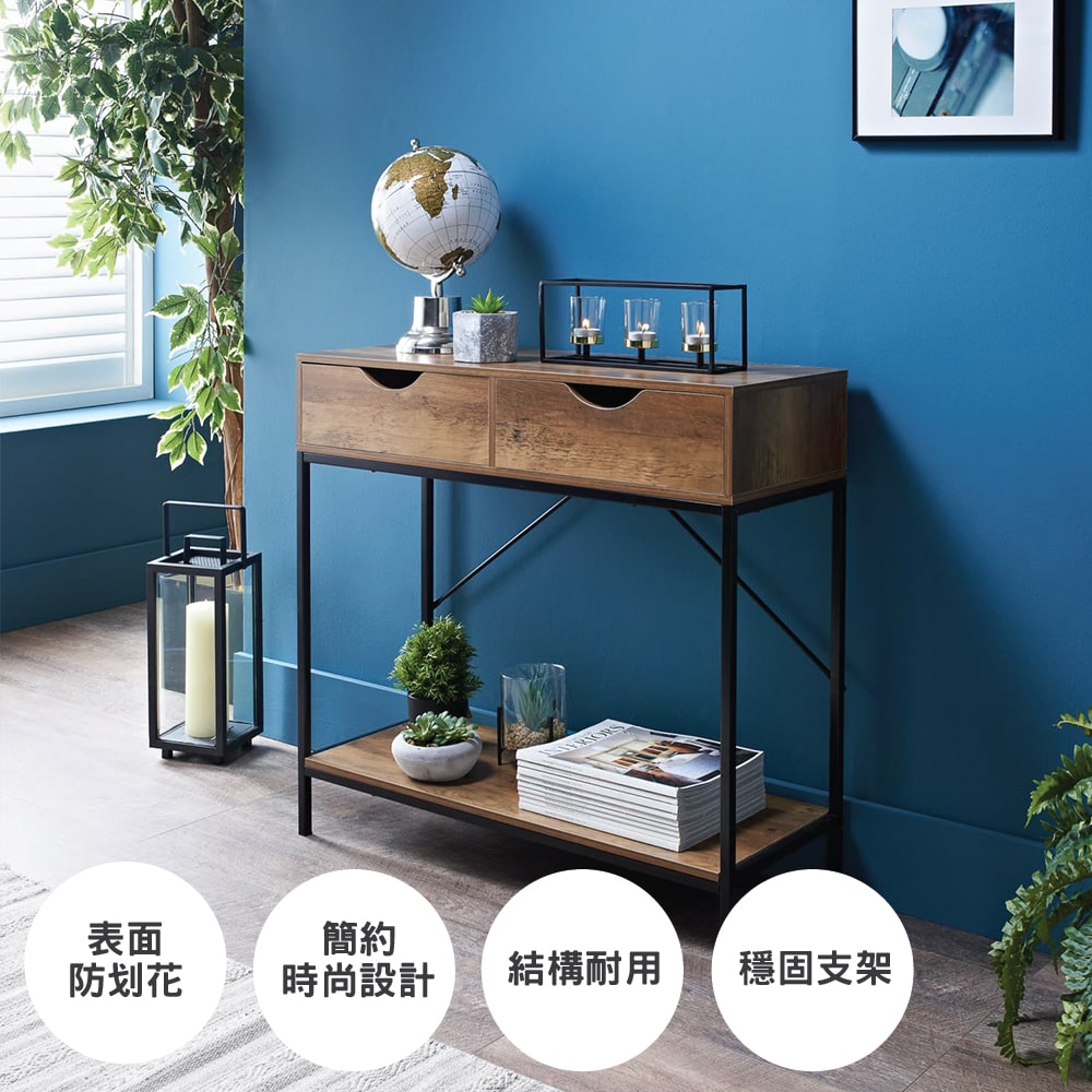 雙抽屜桌邊櫃結構耐用