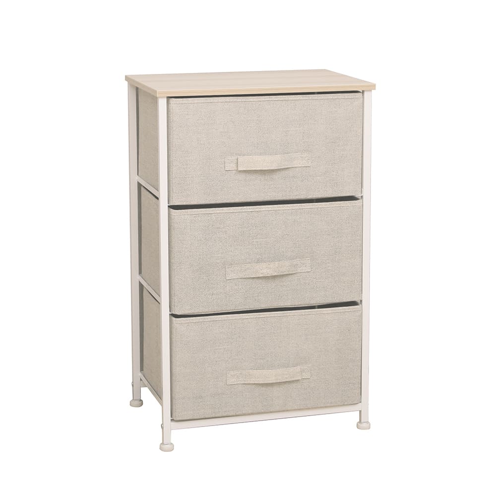 Fabric 3 Drawer Storage Chest Beige