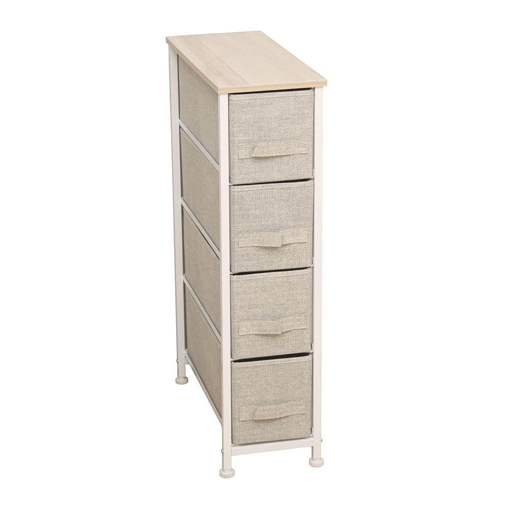 Fabric 4 Drawer Narrow Storage Chest Beige