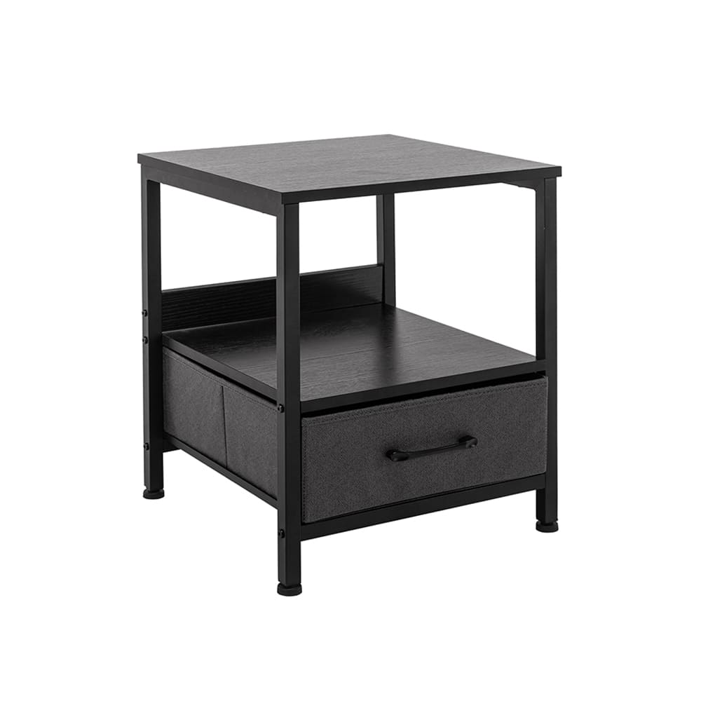 Double Deck Nightstand with Drawer Black