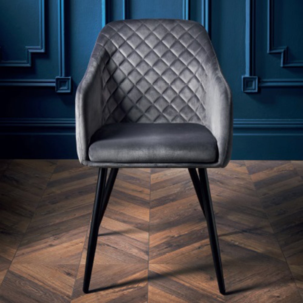 灰色意式絲絨單人靠背餐椅正面