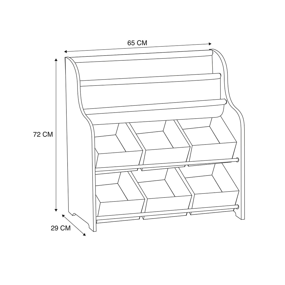 雙層小型書架連6個收納籃尺寸