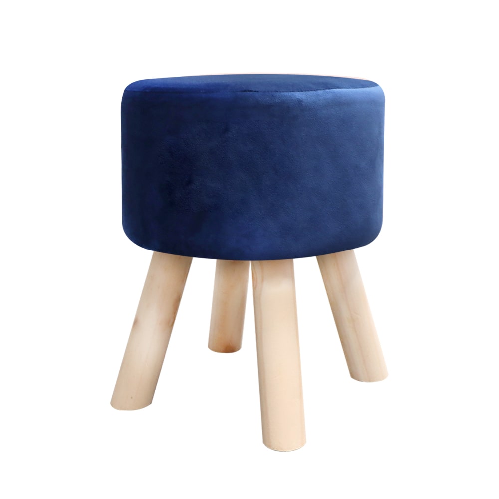 藍色天鵝絨木腳矮凳