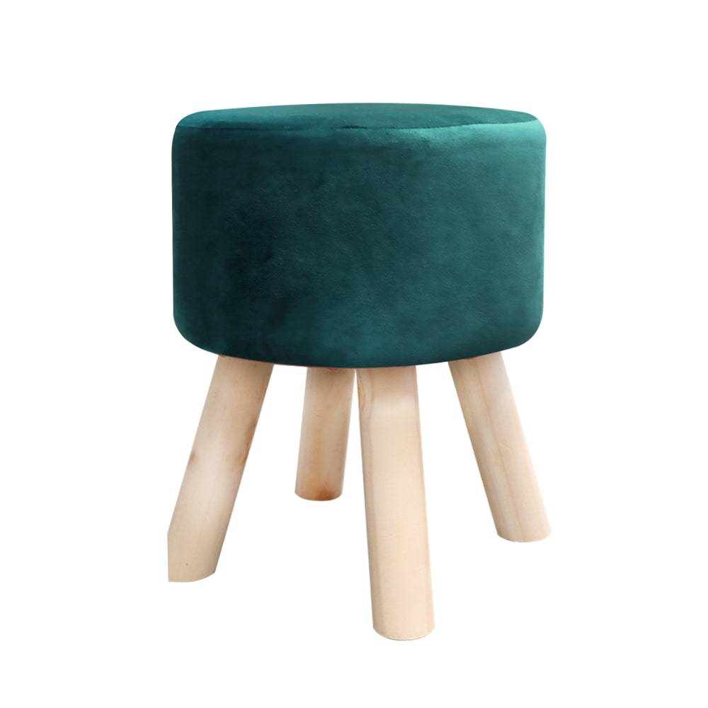 綠色天鵝絨木腳矮凳