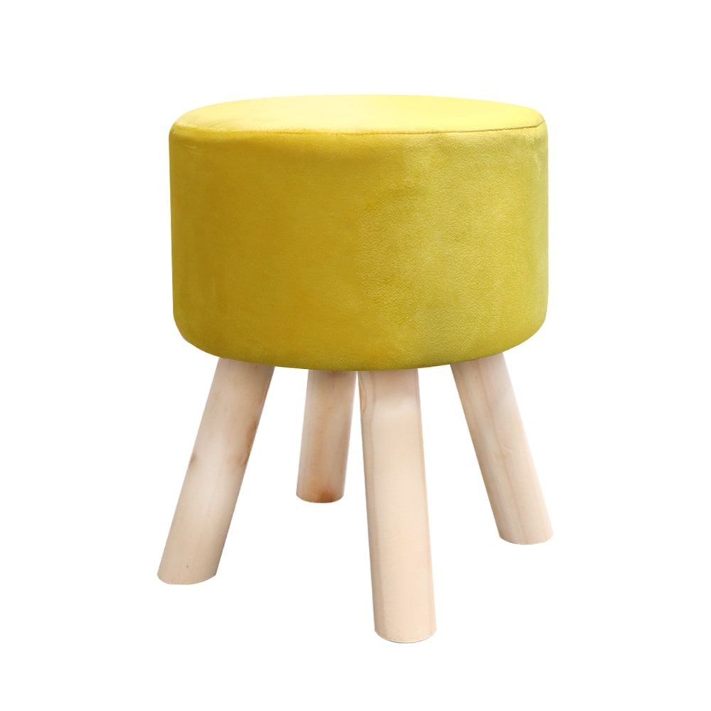 黃色天鵝絨木腳矮凳