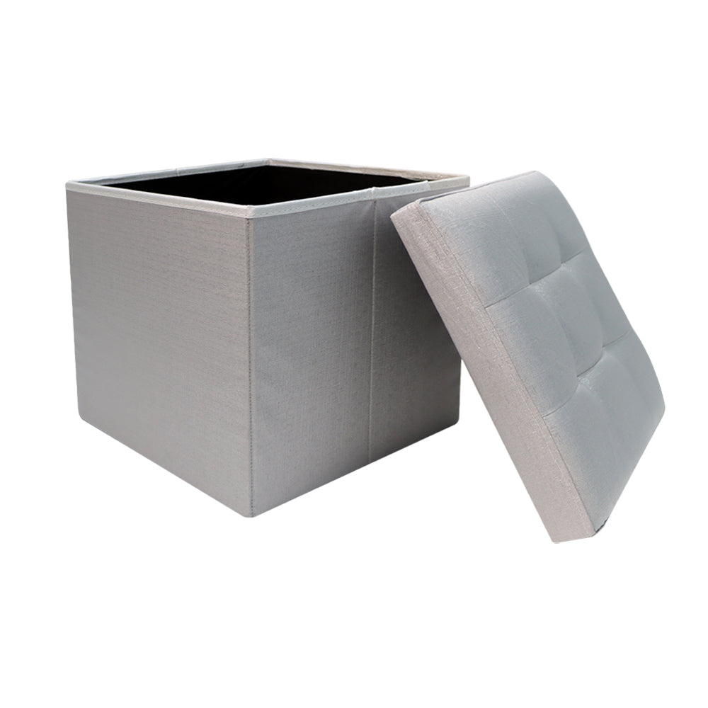 灰色可摺疊布藝收納凳連厚坐墊