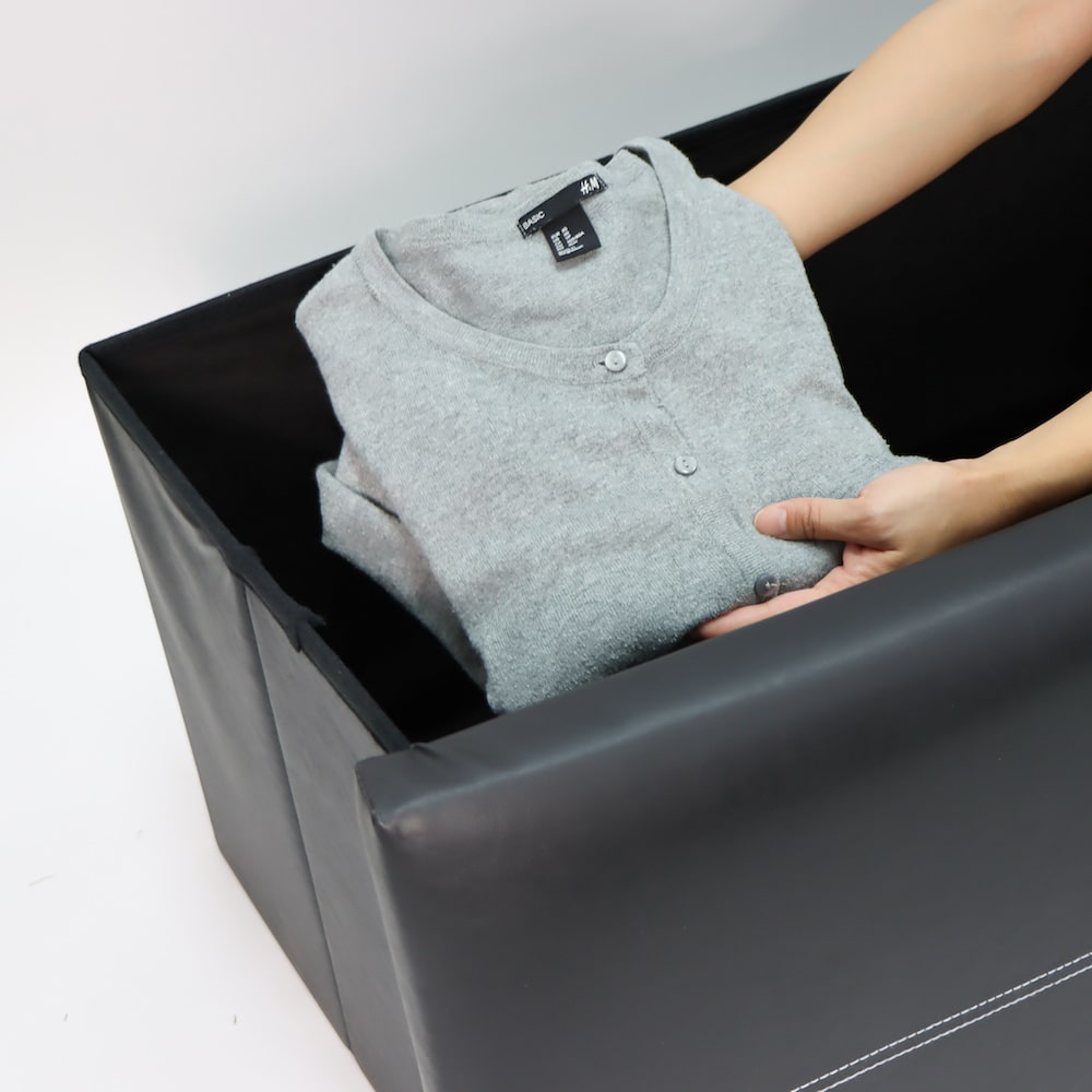 可摺疊仿皮收納長凳 (80 x 40cm) (黑色)-spotondeal.myshopify.com