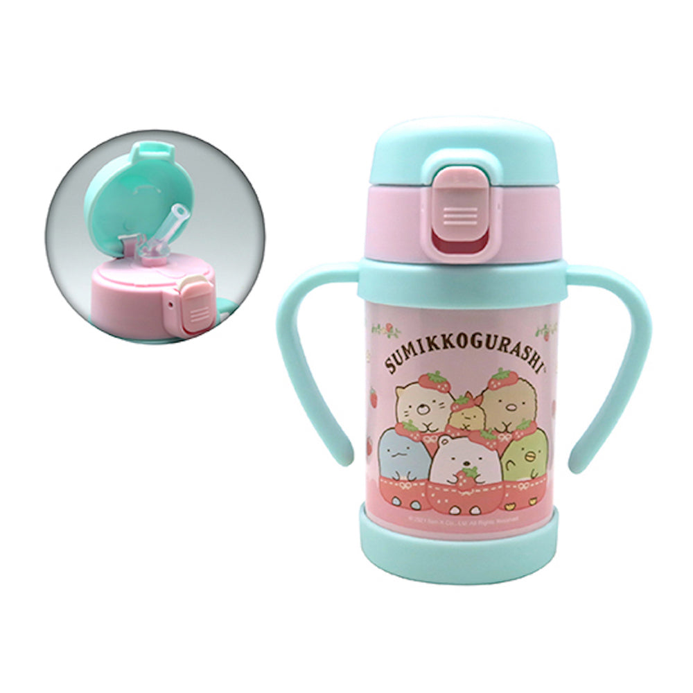 角落生物雙耳不銹鋼保溫杯連吸管(240毫升)(快樂草莓版)